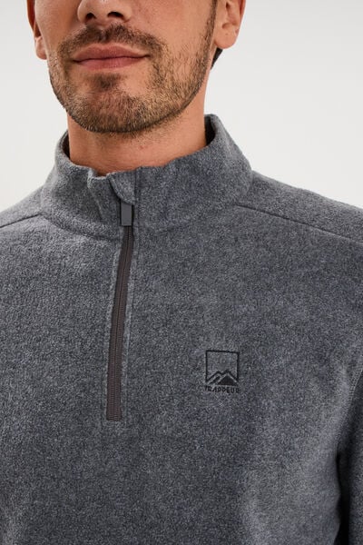 Sweat polaire col camionneur gris argent homme