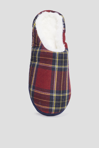 Chaussons mules fourrés motif écossais multicolore homme