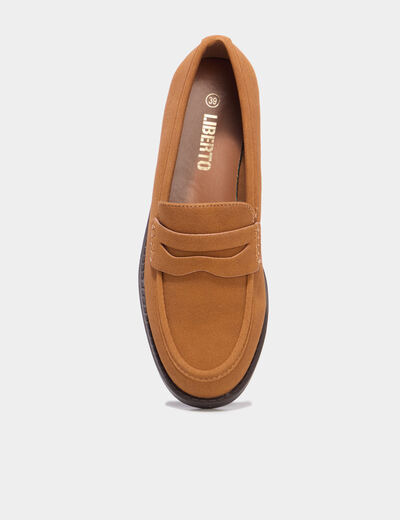 Mocassins effet su&eacute;dine marron femme