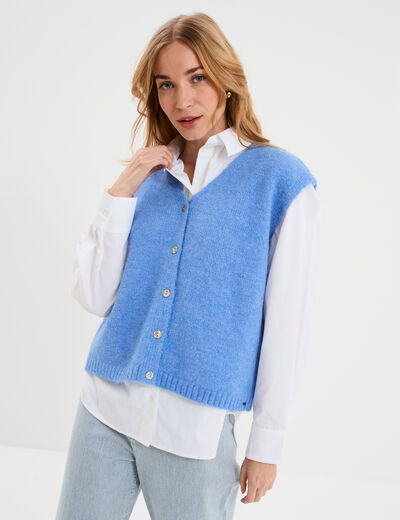 Gilet sans manches col en V bleu electrique femme