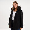 Manteau zipp&eacute; capuche fausse fourrure noir femme grande taille