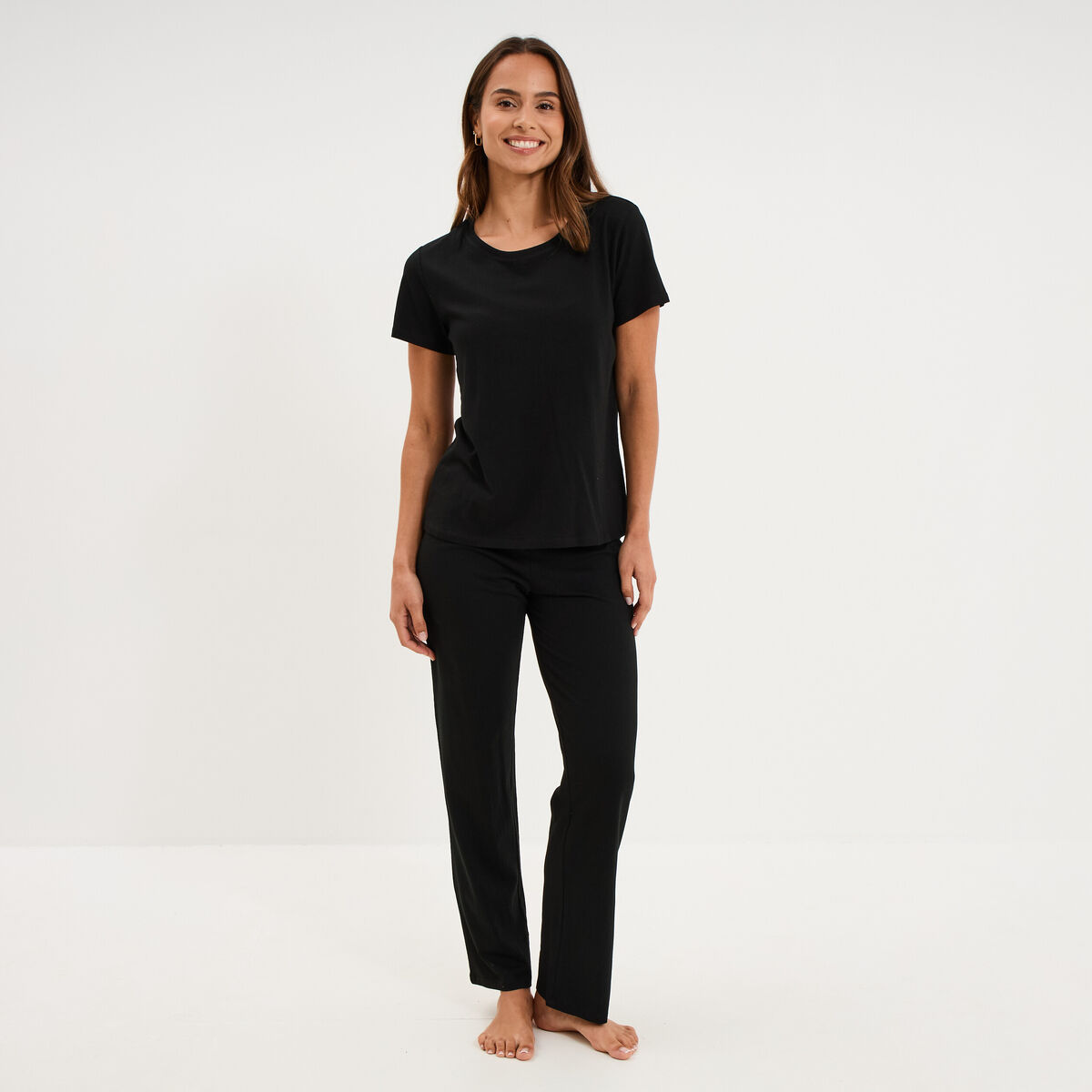 Ensemble pyjama t-shirt pantalon coton noir femme