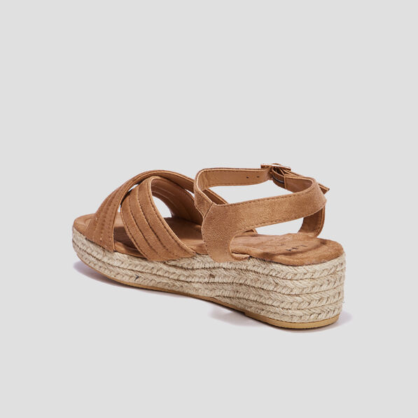 Sandales compensées brides croisées sable femme