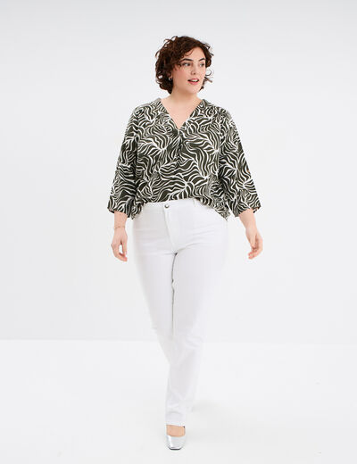 Blouse manches retroussables col en V vert kaki femme grande taille
