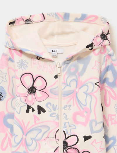Sweat zipp&eacute; &agrave; capuche beige fille