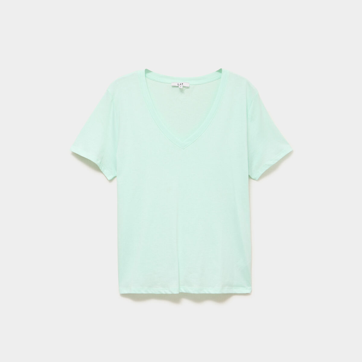 T-shirt manches courtes col en V coton vert clair femme