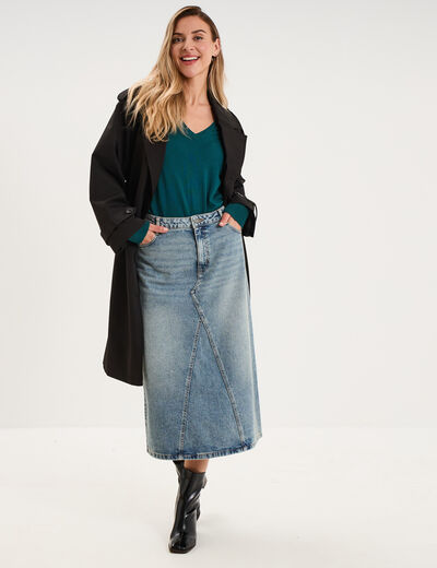 Jupe en jean longue droite coton denim dirty femme