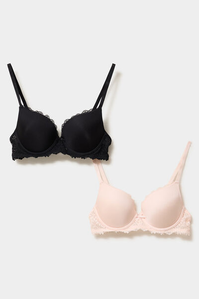 Lot 2 soutiens-gorge corbeille padd&eacute;s rose poudr&eacute;e femme