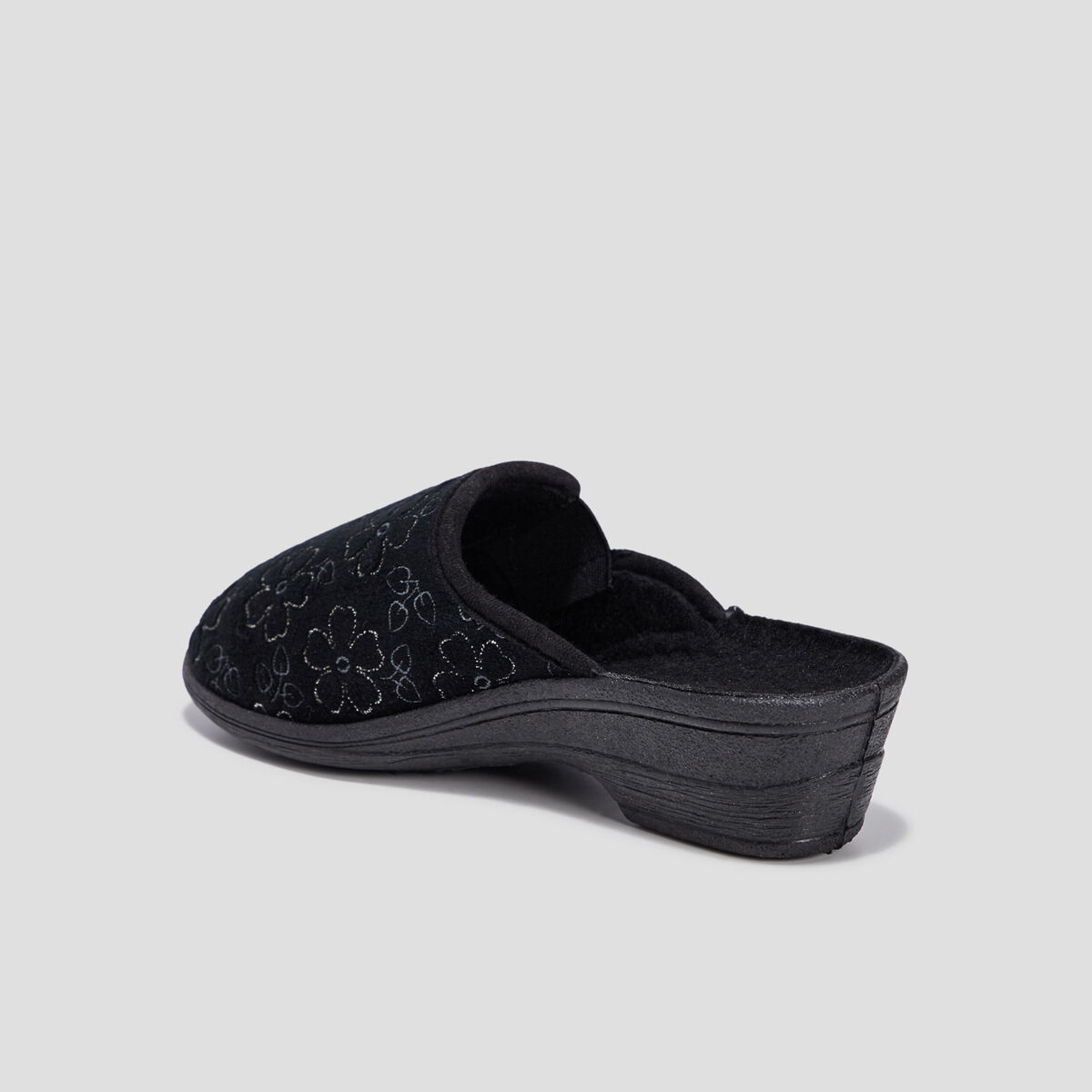 Chaussons mules compens&eacute;s noir femme