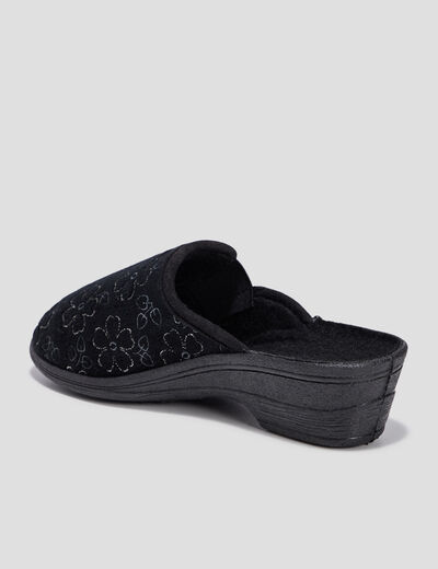 Chaussons mules compensés noir femme