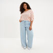 Pull manches 3/4 col en V blanc femme grande taille