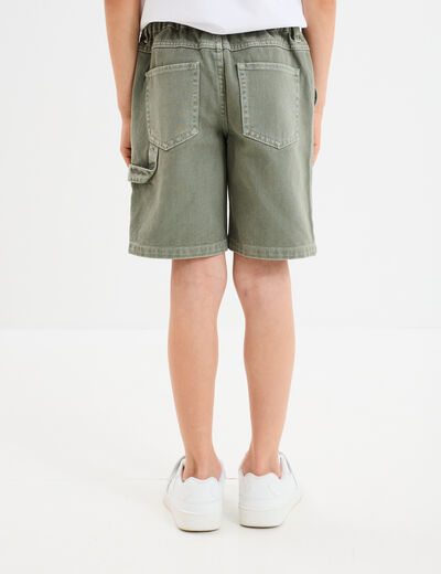 Bermuda large taille &eacute;lastiqu&eacute;e coton vert kaki gar&ccedil;on