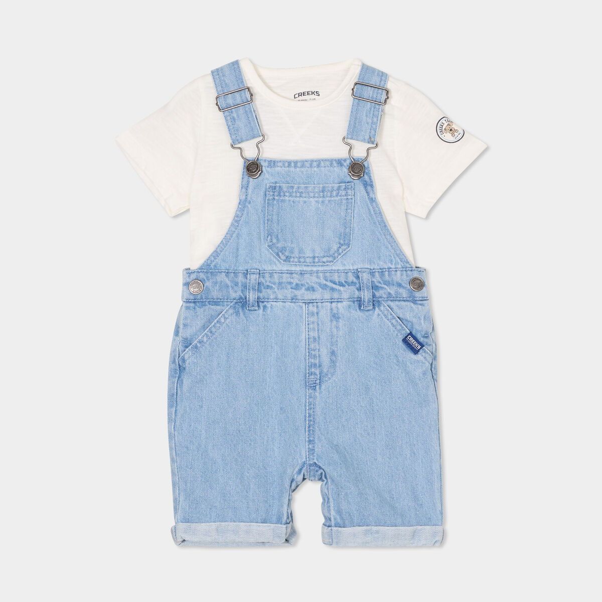 Ensemble 2 pi&egrave;ces salopette jean Creeks denim bleach b&eacute;b&eacute; gar&ccedil;on