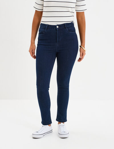 Jeans skinny taille haute cropped denim brut femme
