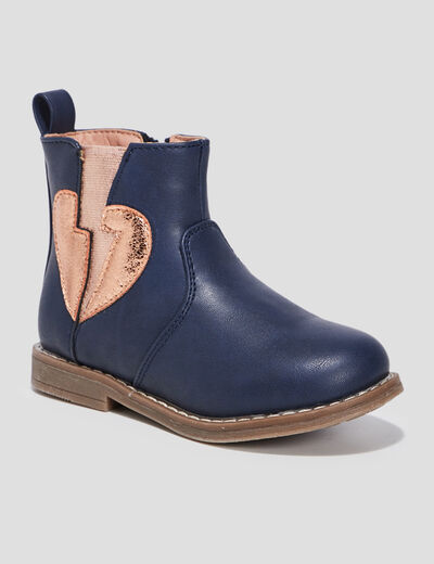 Bottines zippées bout rond bleu marine fille