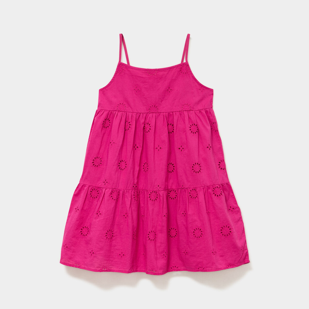 Robe broderie anglaise &agrave; bretelles coton rose fushia fille