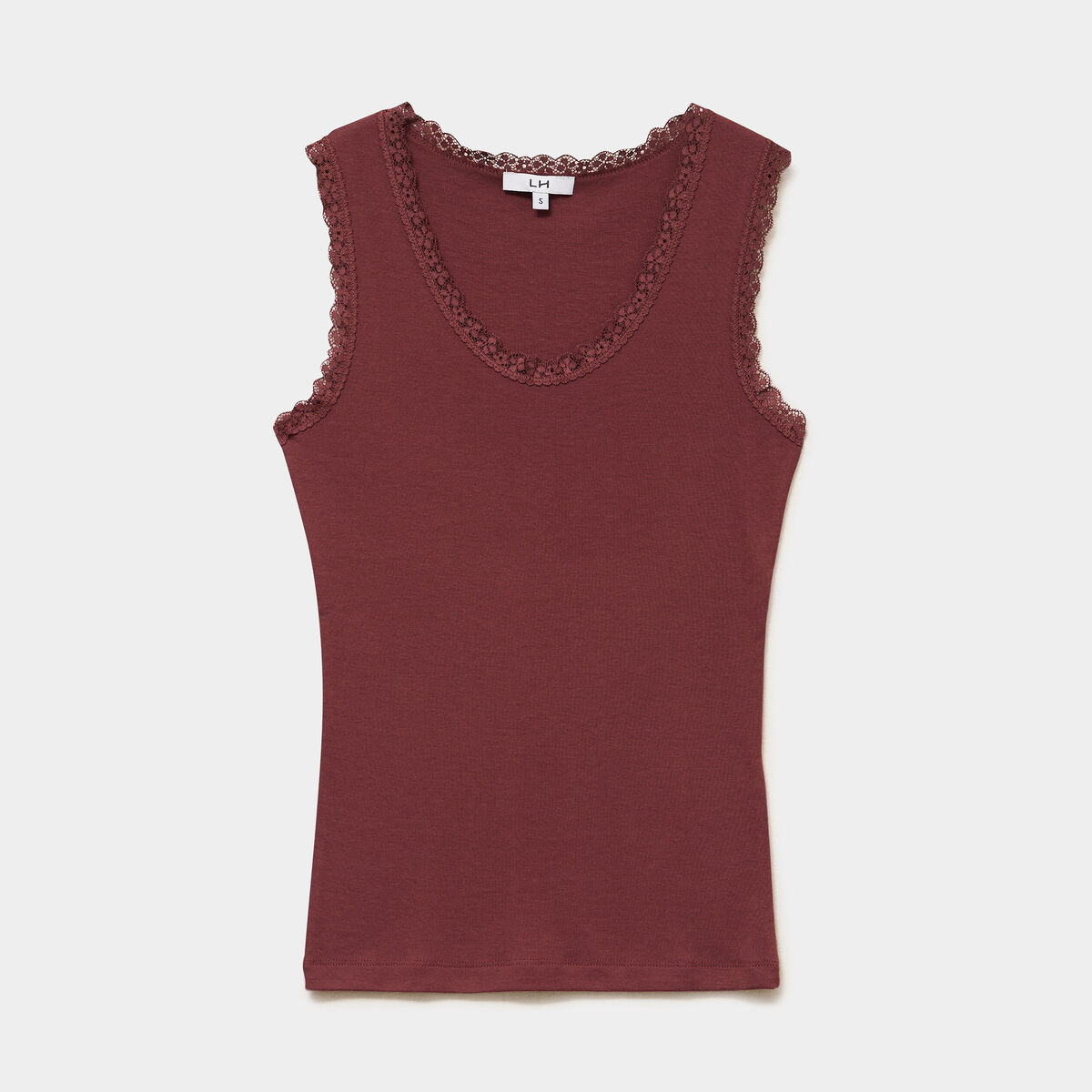 D&eacute;bardeur coton bords dentelle bordeaux femme