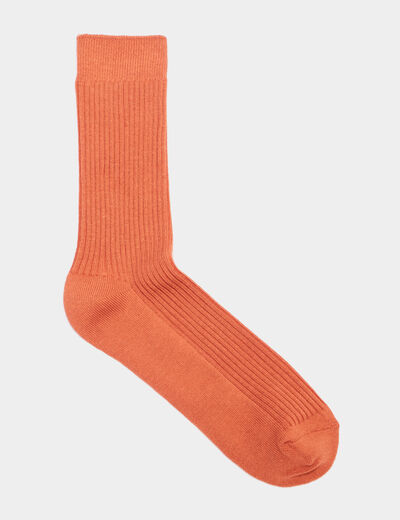 Lot 2 paires chaussettes côtelées orange foncé homme