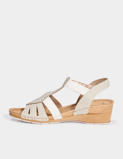 Sandales compensées pied large blanc femme