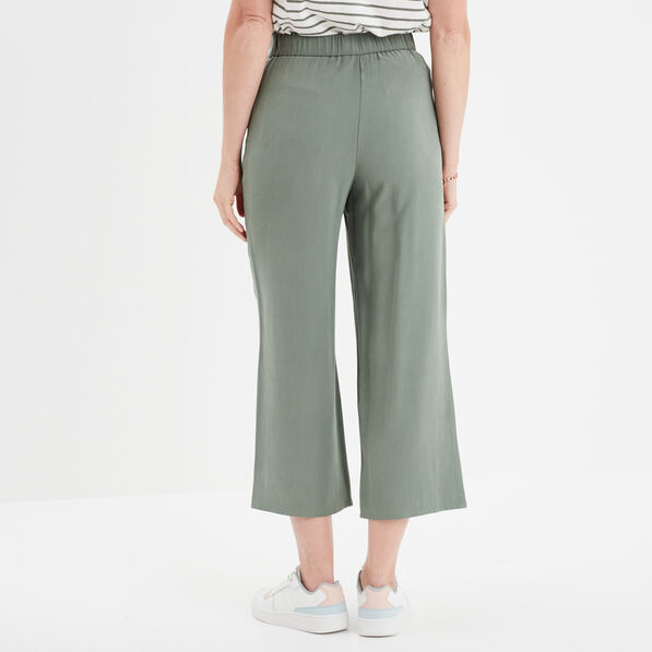 pantalon large fluide taille elastiquee vert kaki femme Pantalon large fluide taille élastiquée vert kaki femme