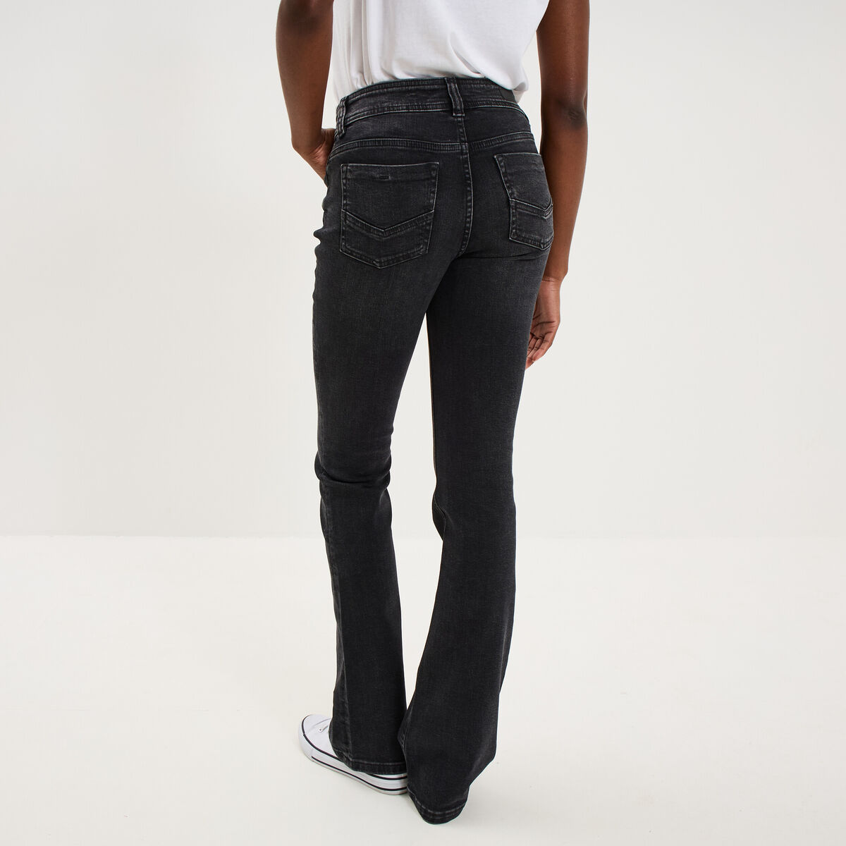 Jean flare taille basse denim noir femme