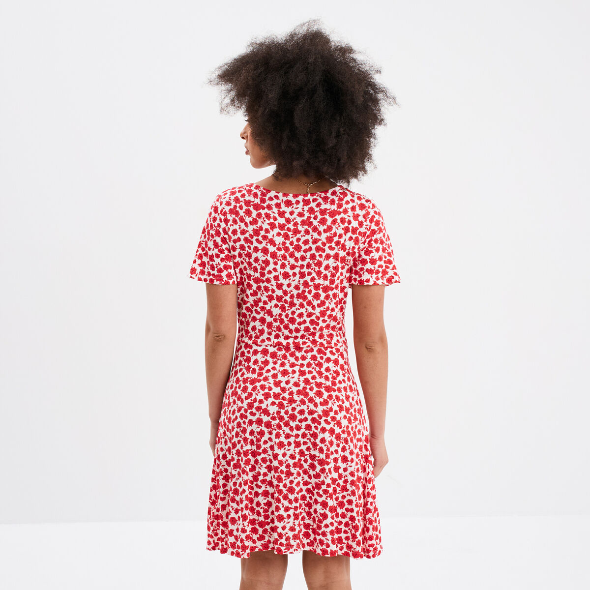 Robe patineuse manches courtes rouge femme