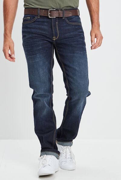 Jeans regular ceinturé denim brut homme