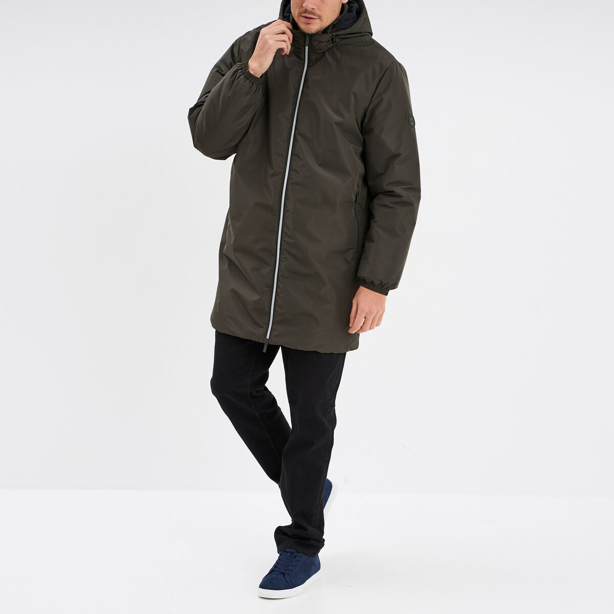 Parka d&eacute;perlante doubl&eacute;e &agrave; capuche vert kaki homme