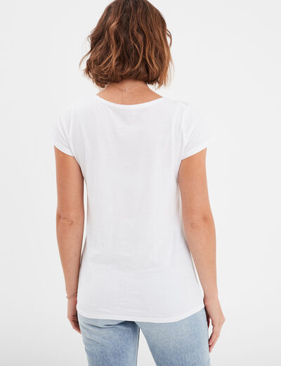 T-shirt coton col rond manches courtes blanc femme