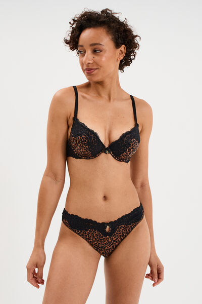 Soutien-gorge maxi push-up dentelle marron femme