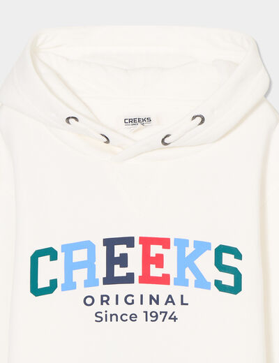 Sweat à capuche hoodie 1 poche Creeks blanc garçon