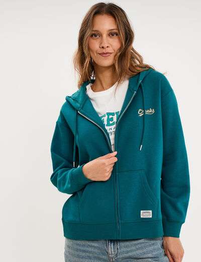 Sweat zipp&eacute; &agrave; capuche vert fonc&eacute; femme