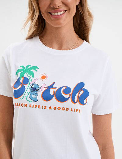 T-shirt manches courtes coton Stitch blanc femme
