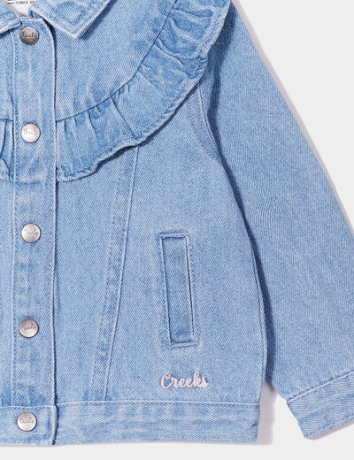 Veste jean à volants en coton denim double stone bébé fille