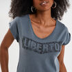 T-shirt d&eacute;lav&eacute; en coton gris femme