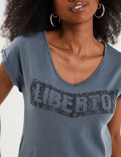 T-shirt d&eacute;lav&eacute; en coton gris femme