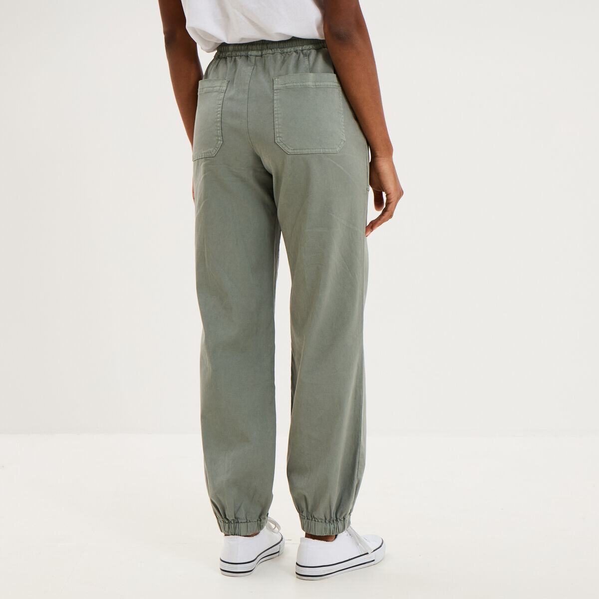 Pantalon molleton cargo droit cropped vert pastel femme