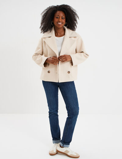 Pull manches courtes col rond blanc femme