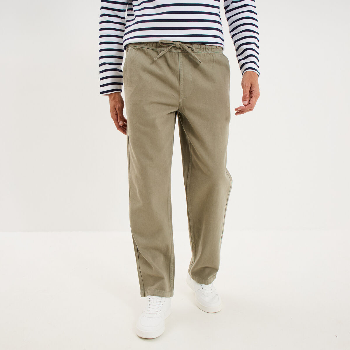 Pantalon chino droit taille &agrave; coulisse vert clair homme