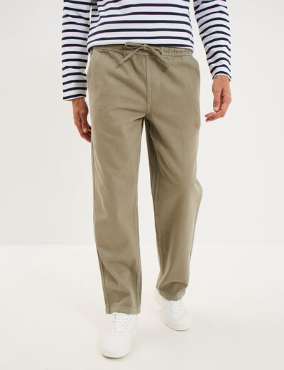 Pantalon chino droit taille &agrave; coulisse vert clair homme