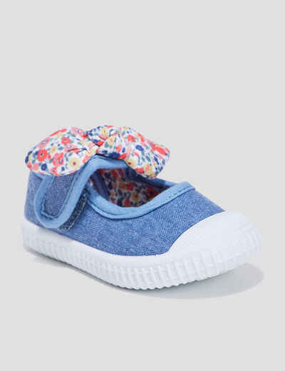 Babies renforc&eacute;es toile semelle souple bleu b&eacute;b&eacute; fille