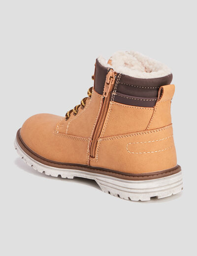Bottines fourr&eacute;es crant&eacute;es zipp&eacute;es camel gar&ccedil;on