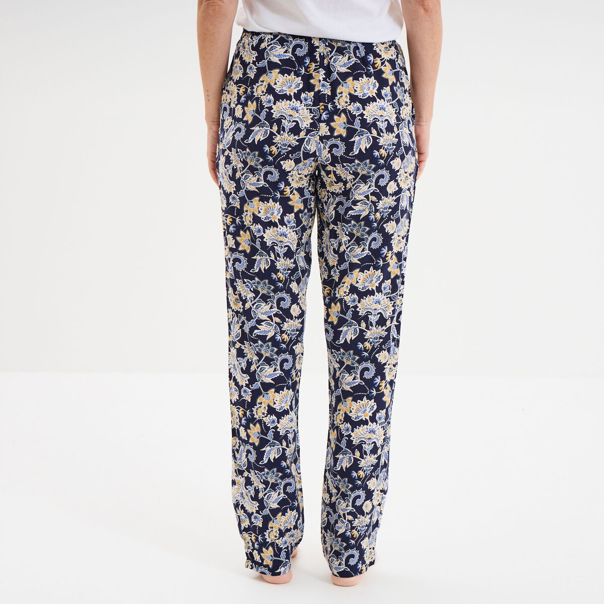 Pantalon de pyjama fluide taille haute bleu marine femme