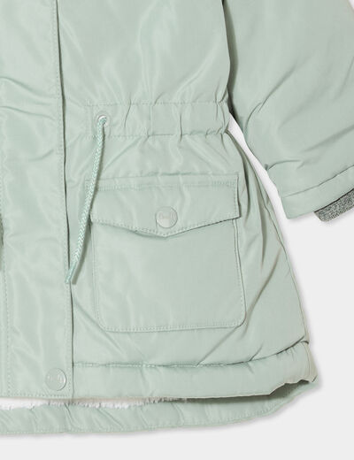 Manteau à capuche fausse fourrure vert kaki bébé fille