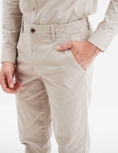 Pantalon chino droit stretch retroussé sable homme