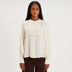 Blouse manches longues galons et fronces ecru femme