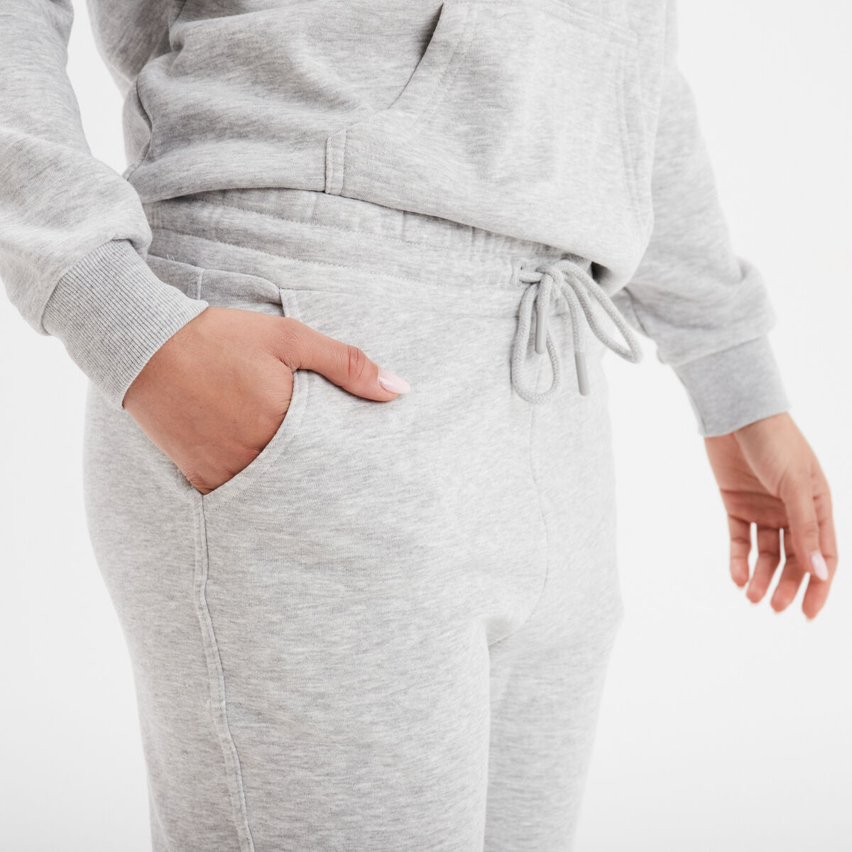 Pantalon jogging droit molleton gris clair femme
