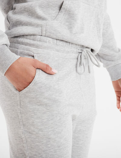 Pantalon jogging droit molleton gris clair femme