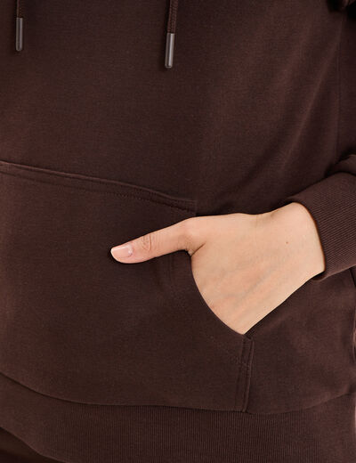 Sweat hoodie 1 poche &agrave; capuche marron fonc&eacute; femme