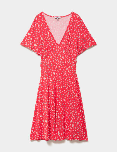 Robe fluide en maille longueur genou rouge coquelicot femme